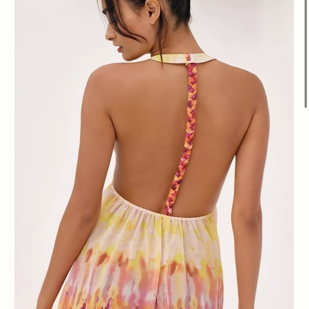 Anthropologie Sleeveless Tiered Maxi Dress yellow pink colorful bright summer - Picture 2 of 12